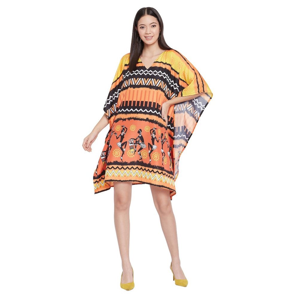 One Size Party Mini Dress Tunic Top Printed Caftan